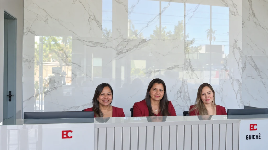 Equipe da recepção atrás do balcão da EmCORR